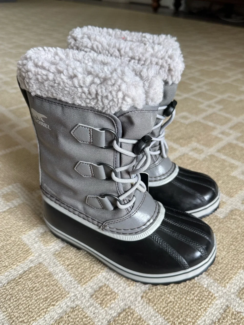 Sorel Yoot Pac Nylon Waterproof Snow Boots Quarry Dove Gray Black Kids Size 1